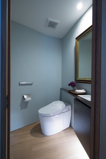 おしゃれなトイレ 洗面所 青い壁 の画像 年9月 Houzz ハウズ