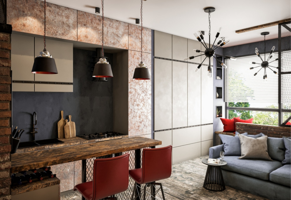 Квартира-студия 37м2 для молодой семьи в стиле Лофт