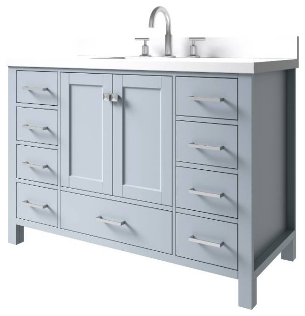 Cambridge Grey 49" Rectangle Sink Vanity With White Quartz Countertop