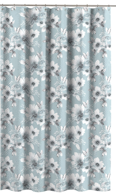 Watercolor Floral Design Chd Home Aqua Blue Grey White Embossed