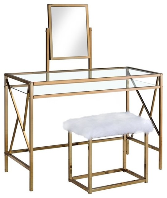 Furniture Of America Ian 3 Piece Metal, Glass Bedroom Vanity