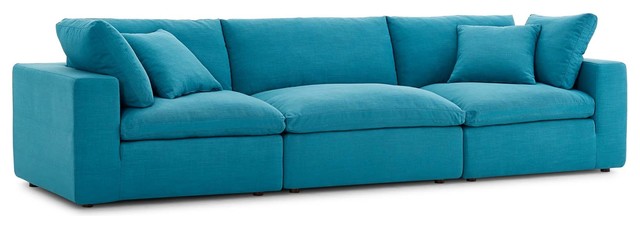 Commix Down Filled Overstuffed 3 Piece Sectional Sofa Set Teal