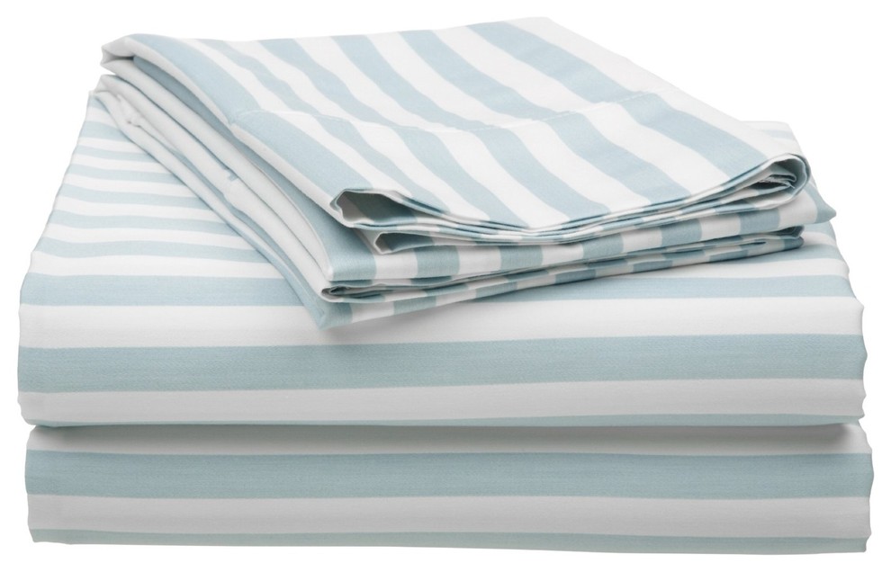 600 Thread Count Full Sheet Set Cotton Rich Cabana Stripe - Light Blue