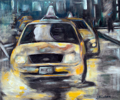 Yellow Cab Reflections Original By Sharon Sieben