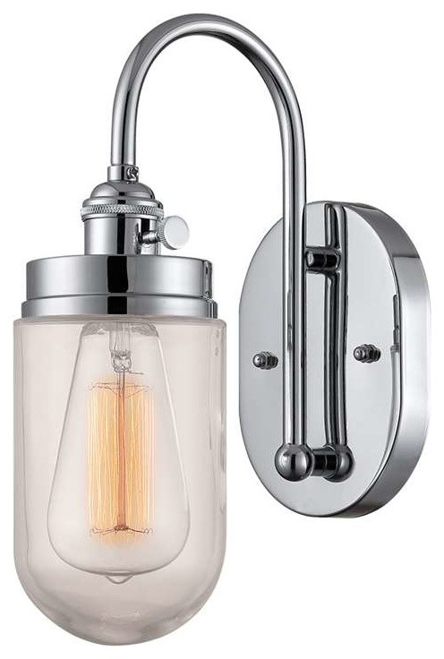 Neo-Industrial Chrome One Light Sconce with RGCNR Glass