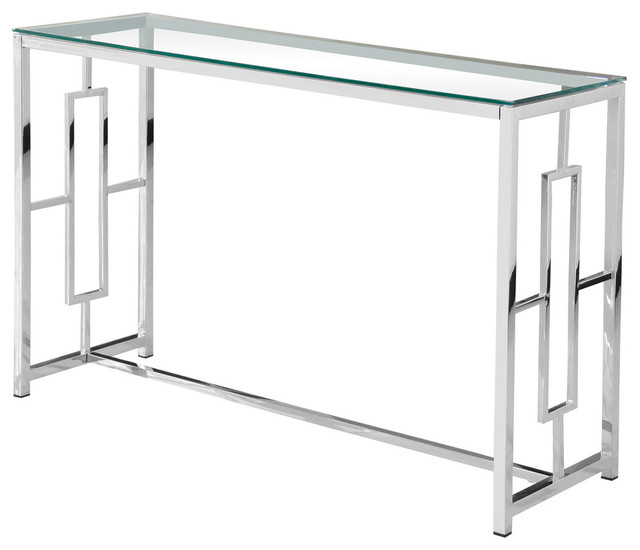 Silver Stainless Steel Glass Sofa Table, Black Contemporary Sofa Table