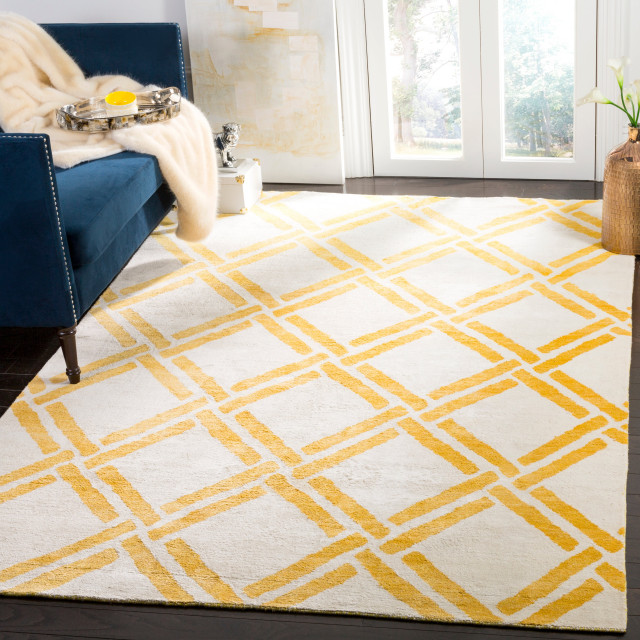 Safavieh Moroccan Mor551B Trellis, Geometric Rug, Ivory/Gold, 6'x9 ...