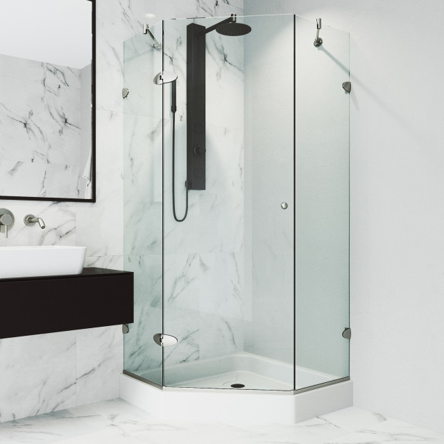VIGO 36"x36" Frameless NeoAngle 3/8" Shower, With White Base