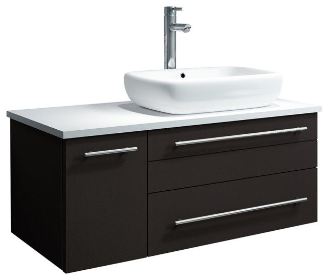 Lucera Wall Hung Bathroom With Top and Vessel Sink Modern Bathroom Vanities And Sink