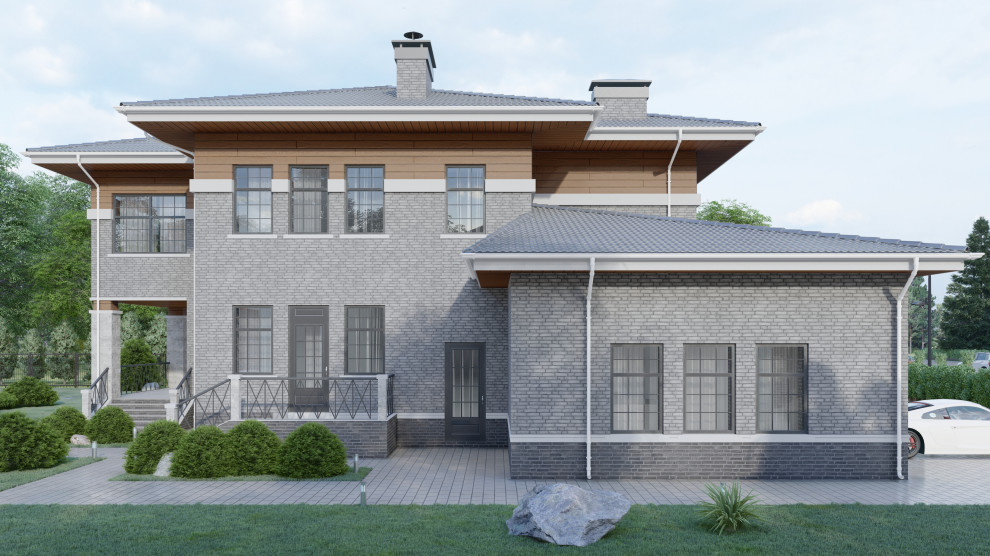 Дизайн фасадов загородного дома в Миллениум Парке в стиле Райта