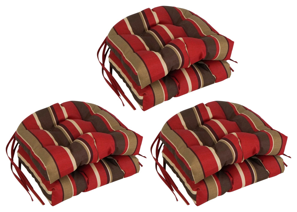 16" Outdoor U-Shaped Tufted Chair Cushions, Set of 6, Montserrat Sangria