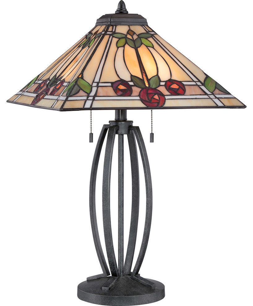 Quoizel TF1694TVK Tiffany 2 Light Table Lamps in Vintage Black