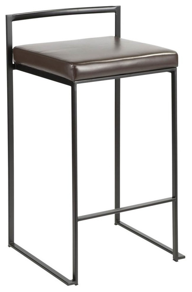 Lumisource Fuji Stackable Counter Stools, Brown Faux Leather, Set of 2