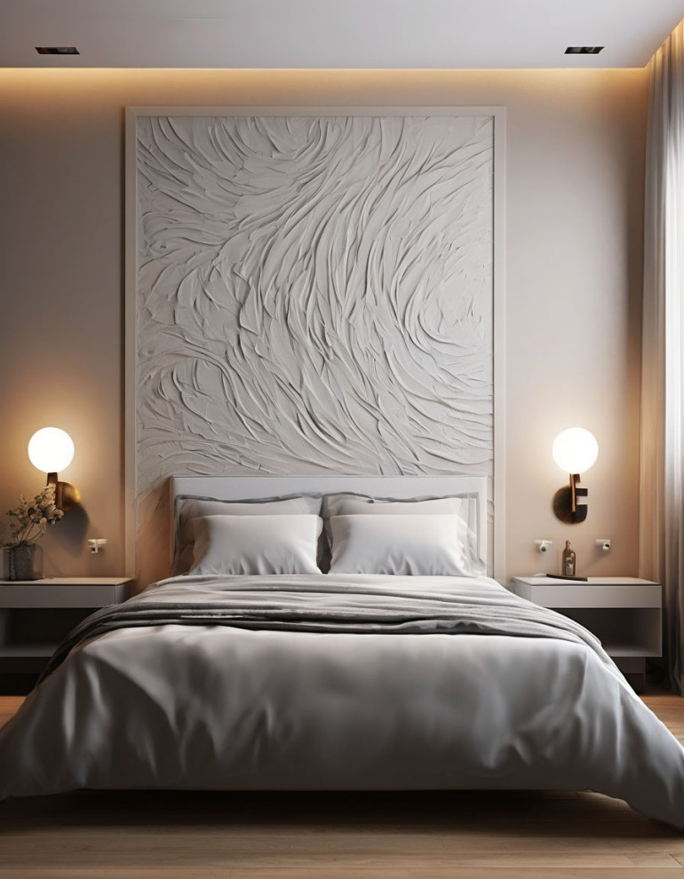 Современные спальни с различным декором и панелями