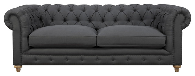 Gray Linen Sofa With Nailheads