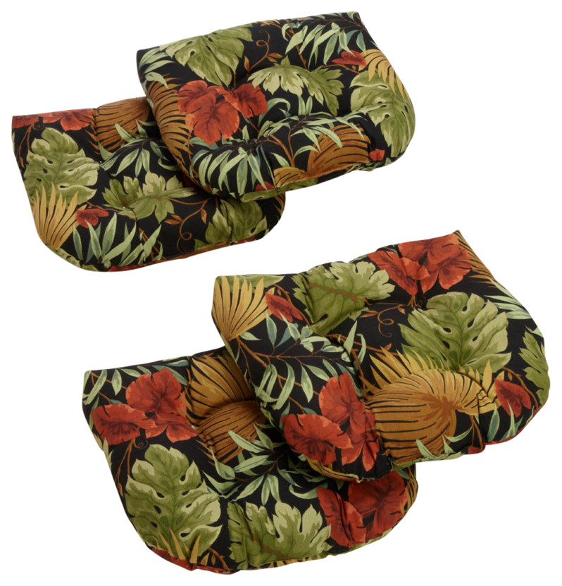 19" UShaped Outdoor Tufted Chair Cushions, Set of 4 Tropical