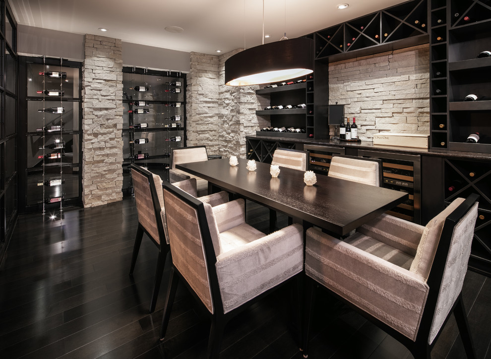 Inspiration for a mid-sized modern wine cellar in San Diego with painted wood floors.