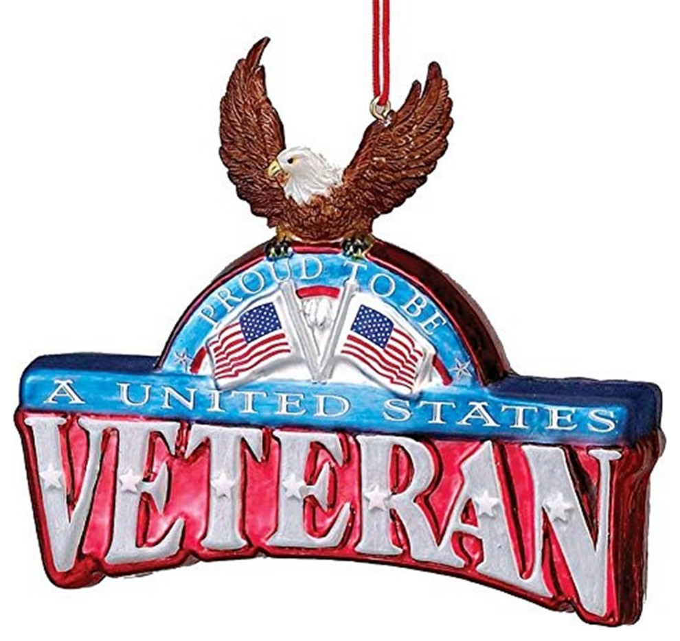 Kurt Adler U.S. Veteran Plaque With Eagle Glass Ornament