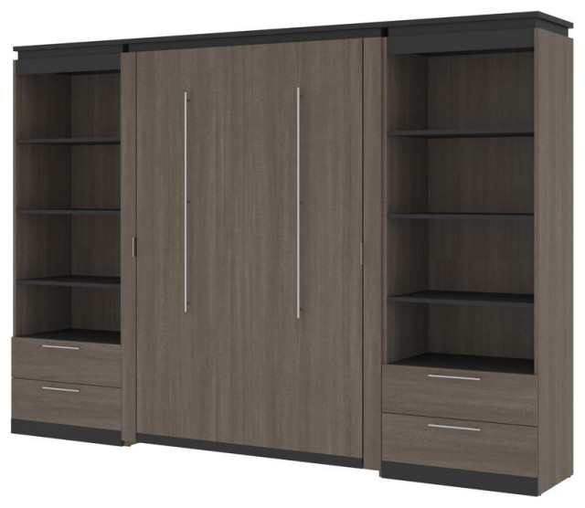 Orion  118W Full Murphy Bed And 2 Shelving Units With Drawers (119W) In Bark...