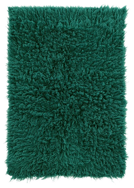 Linon New Flokati Hand Woven Wool 2'4"x4'3" Rug in Emerald Green