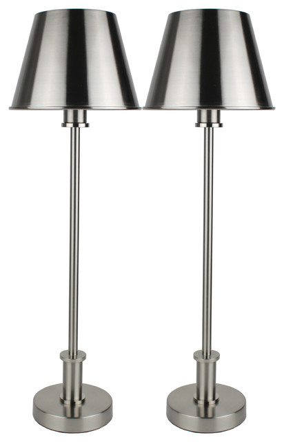 Set Of 2 Eaton Buffet Lamps With Shades Transitional Lamp Sets Set Of 2 Eaton Buffet Lamps With Shades Brushed Nickel