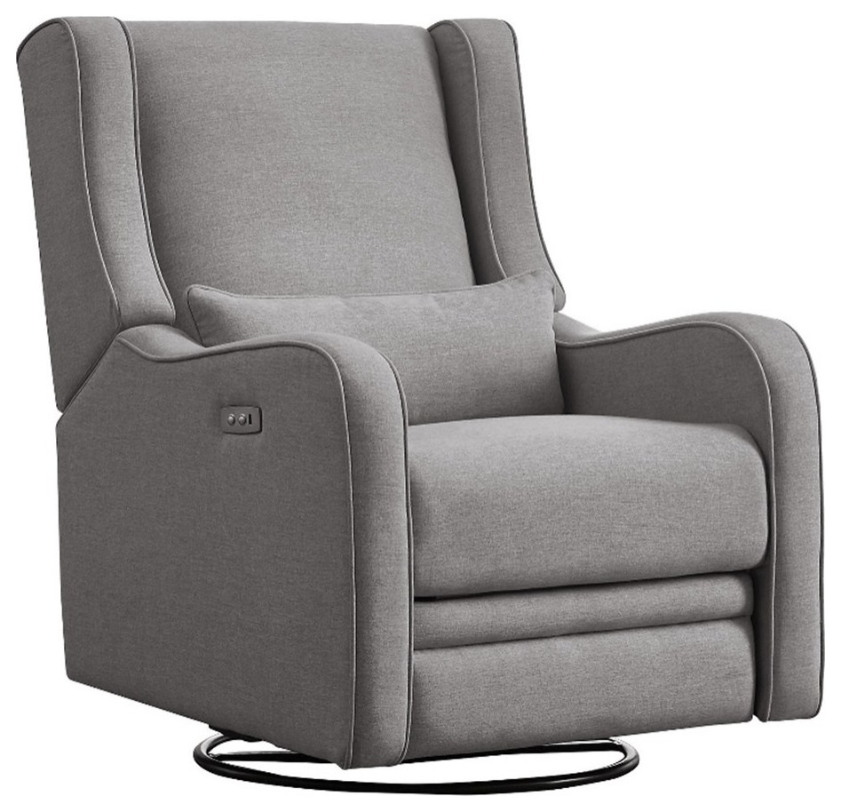 Westwood Design Elsa Fabric Power Swivel Glider and Recliner in Harbor Gray Transitional