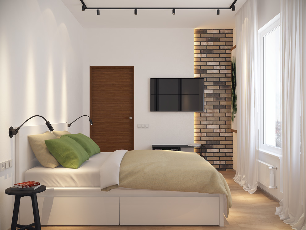 Скандинавский Минимализм. Кирпичная стена с подсветкой поддерживается общую конц