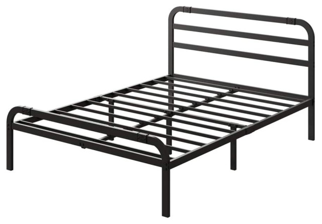 California King Size Platform Bed Reinforced Metal With Headboard Black Midcentury Beds By Decor Love Houzz California King Size Platform Bed, California King Bed Frame With Headboard Metal