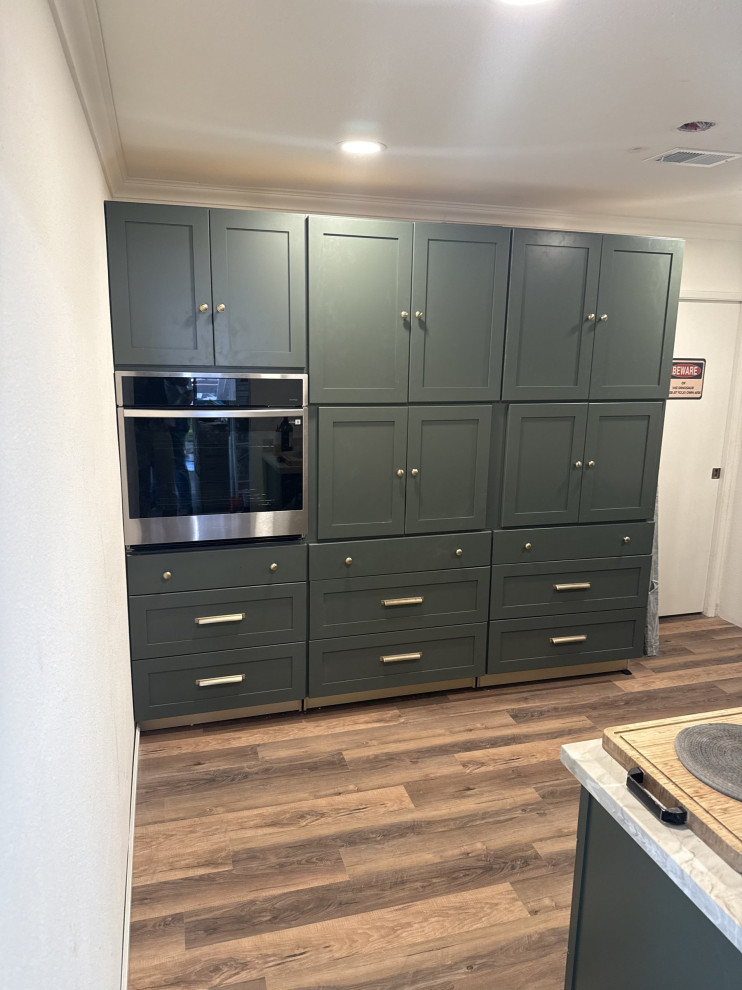 Green Shaker Kitchen — Pantry and Oven Wall