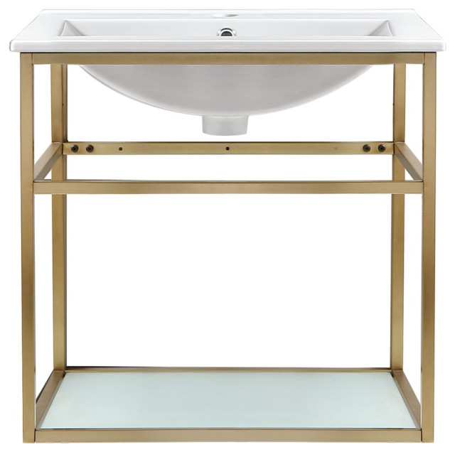 Pierre 24" Single, Open Shelf, Gold Metal Frame Bathroom Vanity