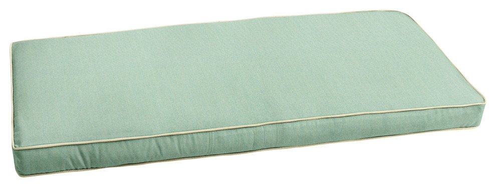 Sunbrella Spa Green With Ivory Outdoor Bench Cushion 37" to 48", Corded