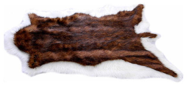 Faux Fur Double Bear Rug, Brown and White, 3'x4'