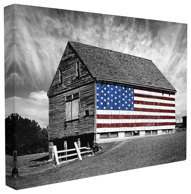 Stupell Industries Black And White Farmhouse Barn American Flag
