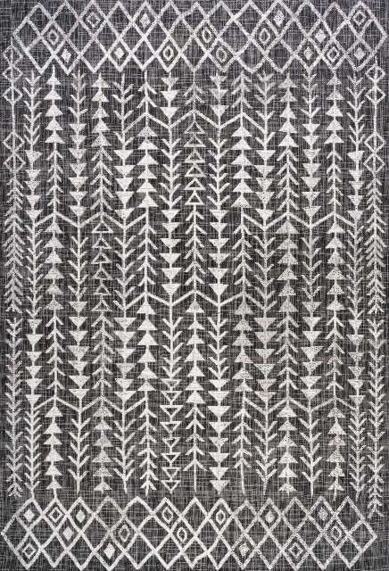 Tokay Bohemian Geometric Indoor/Outdoor Area Rug, Black/Ivory, 4'x6'