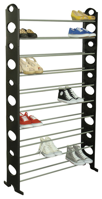 Sunbeam Shoe Rack 50 Pair Black Contemporary Shoe Storage By Home Basics