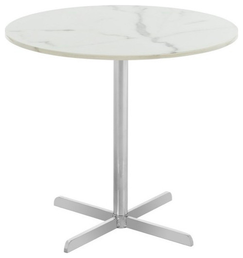 Lionel Round Side Table, White Marble/Chrome