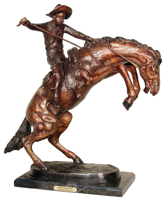 Remington Design, "Bronco Buster" Bronze Sculpture With Marble Base