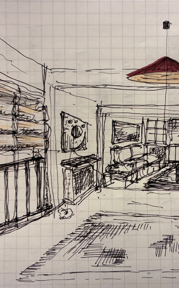 Croquis du salon côté chambre