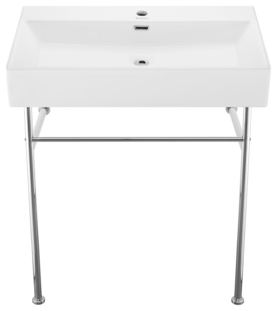 Claire 30" Ceramic Console Sink White Basin Chrome Legs Contemporary