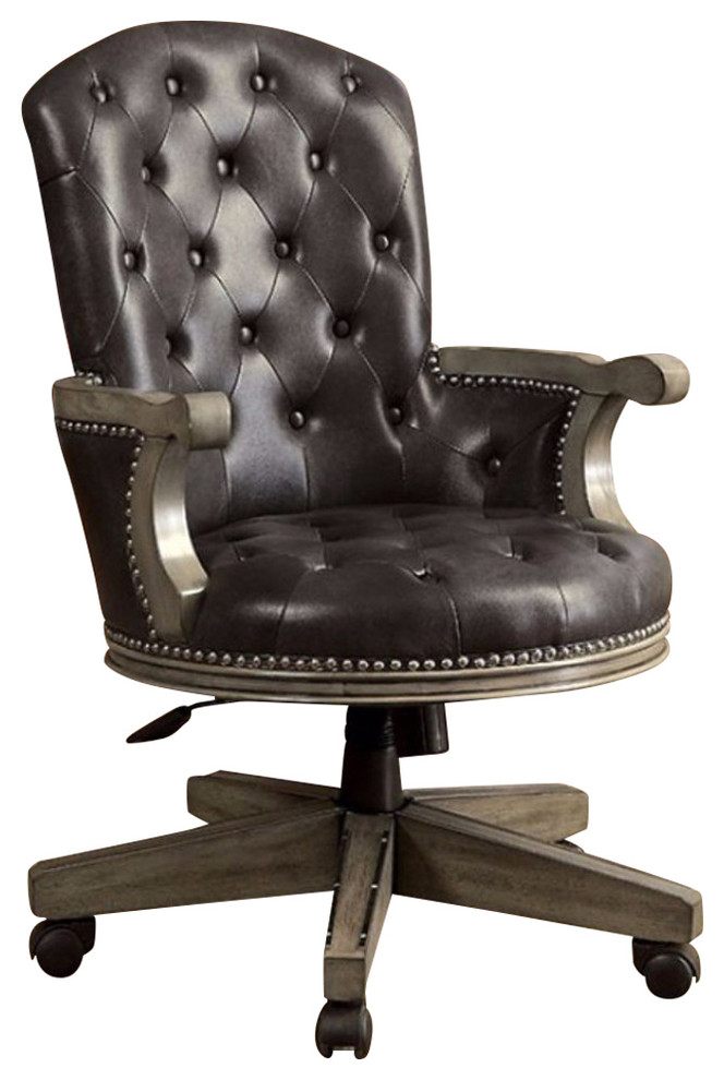 Yelena Height Adjustable Arm Chair, Gray and Black Transitional