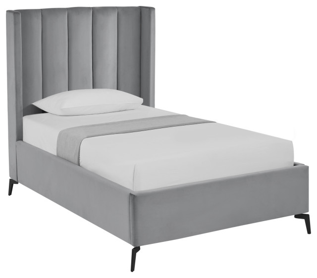 Inspired Home Ameen Bed, Upholstered, Light Gray Velvet Full