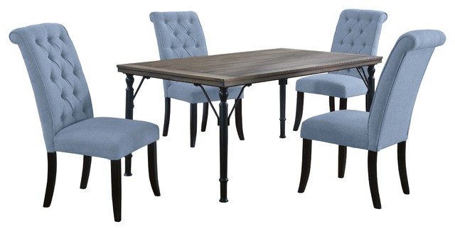Manhattan 5 Piece Dining Set With Tufted Chairs Transitional Manhattan 5 Piece Dining Set With Tufted Chairs Sea Blue