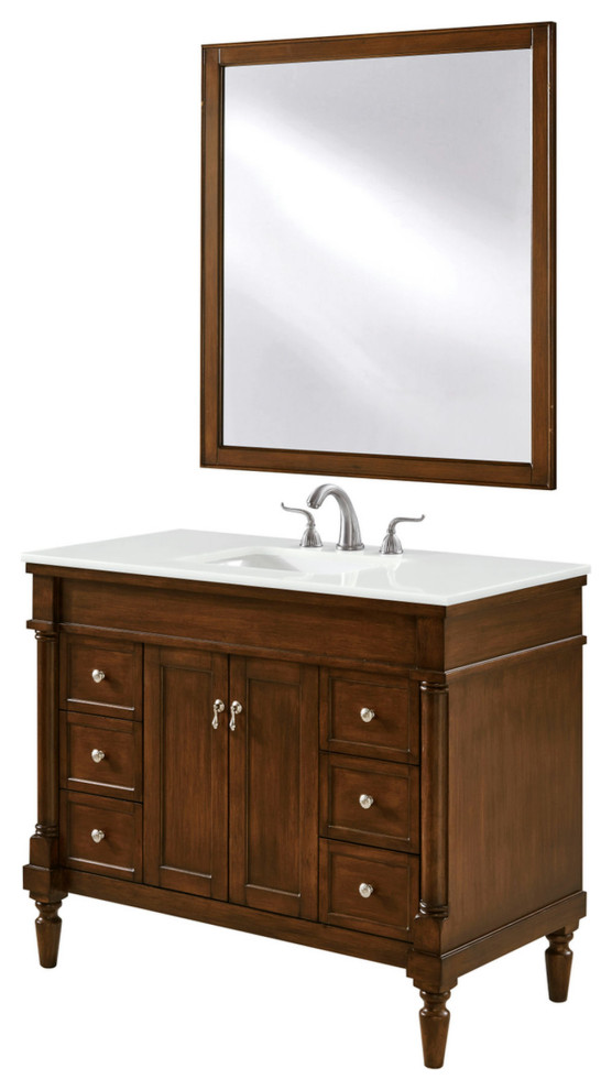 42" Single Bathroom Vanity, Walnut With Ivory White Marble, Vf13042Wt