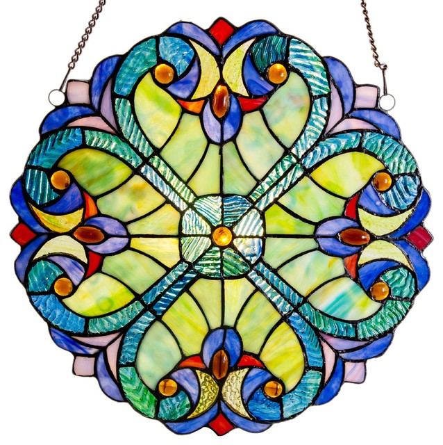 12 Stained Gl Halston Window Panel Blue Victorian 12 Stained Gl Halston Window Panel Blue
