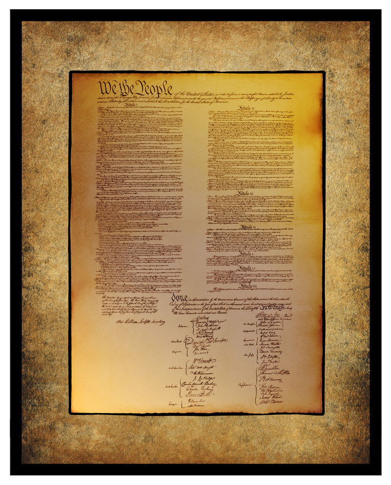 US Constitution We The People Print on Canvas with Picture Frame, 17"x21"
