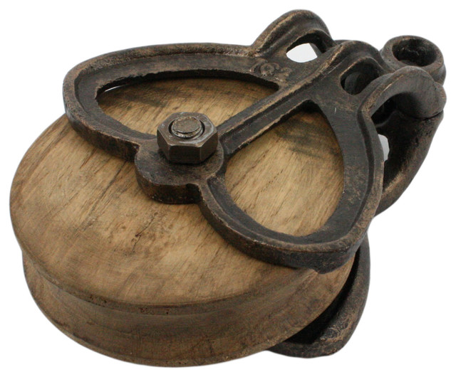 Iron and Wood Pulley Rustic Tabletop by Homart