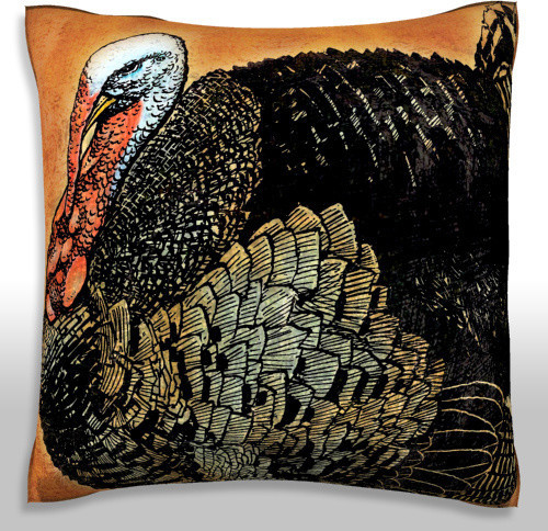 Male Turkey in Courtship Display Pillow. Polyester Velour Throw Pillow