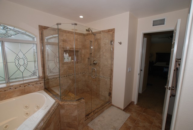 Corner tub  Shower  Seat Master Bathroom  Reconfiguration 
