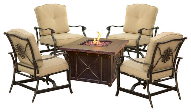 Summer Night 5 Piece Fire Pit Conversation Set Natural Oat