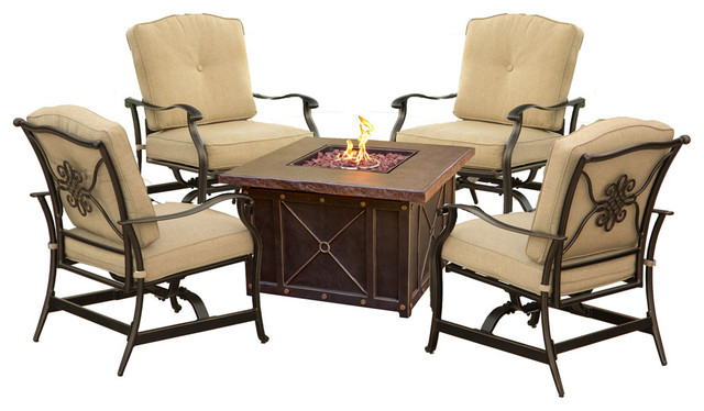 Summer Night 5 Piece Fire Pit, Patio Furniture Conversation Sets With Fire Pit